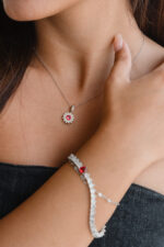 COLLANA ZIRCONATA FIORE ROSSO COLLEZIONE DOMENICO D'ANNA GIOIELLI IN ARGENTO 925 DONNA